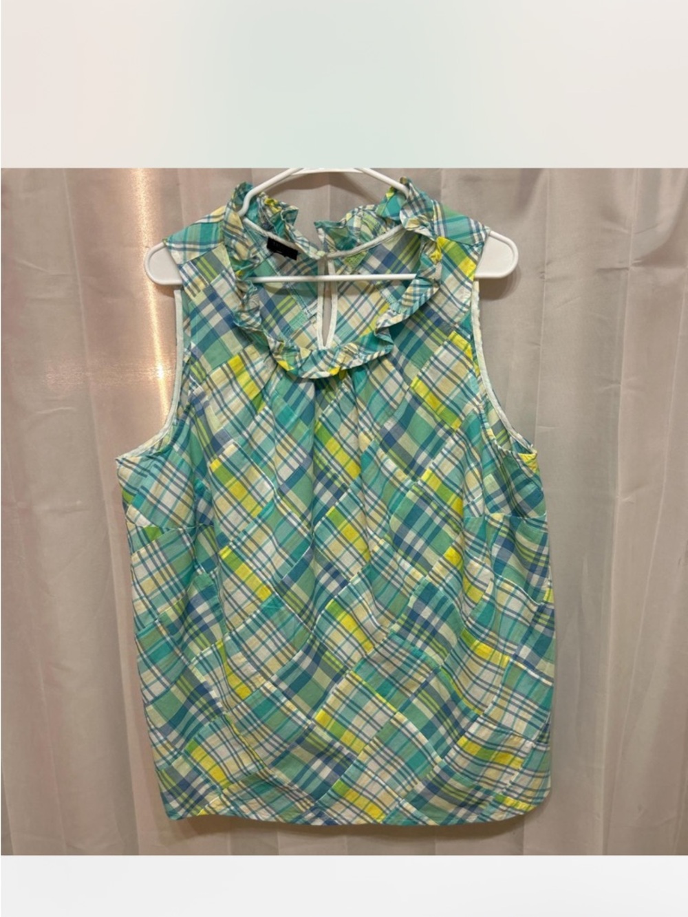 Talbots 100% Cotton Plaid Patchwork Ruffle-Neck Sleeveless Camisole Size XXL